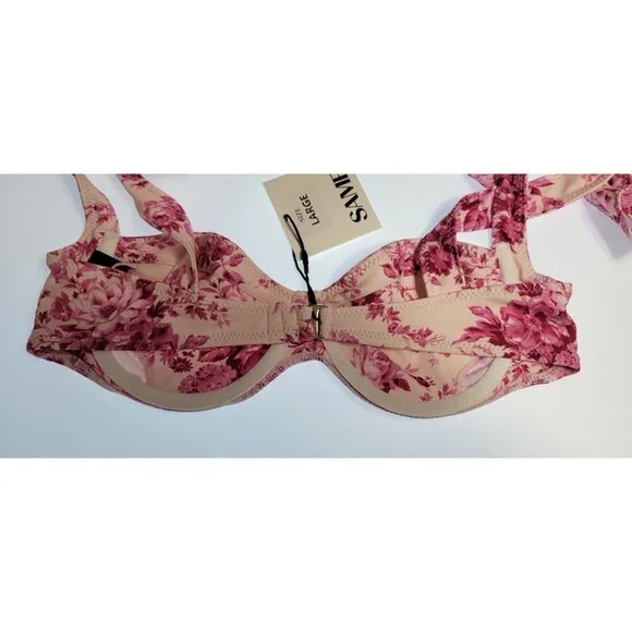 SAME LOS ANGELES BIKINY TOP LARGE WOMENS WHITE/PINk UNDERWIRE FRENCH FLORAL SWIM